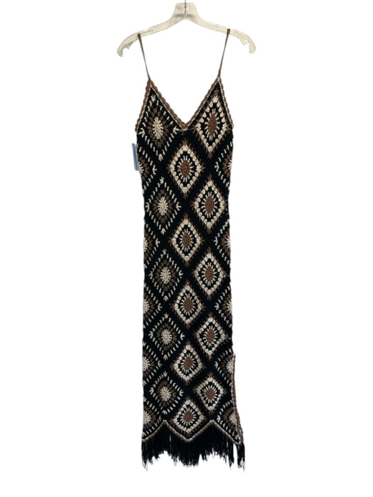 Elan Size Small Black, Brown, White Acrylic Spaghetti Strap Crochet Fringe Dress Black, Brown, White / Small