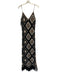 Elan Size Small Black, Brown, White Acrylic Spaghetti Strap Crochet Fringe Dress Black, Brown, White / Small
