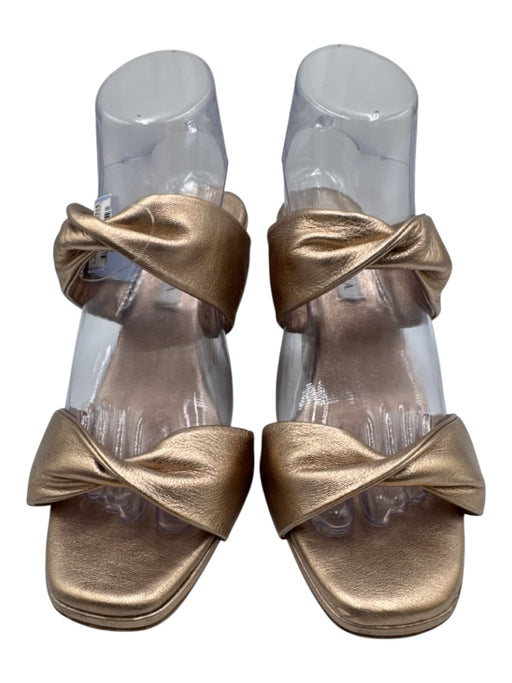 Aquazzura Shoe Size 39.5 Gold Leather Upper Twist Double Strap Cork Base Wedges Gold / 39.5