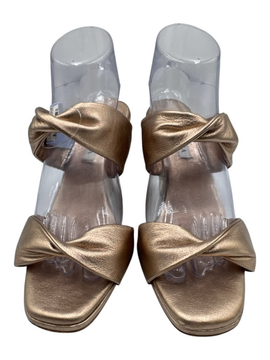 Aquazzura Shoe Size 39.5 Gold Leather Upper Twist Double Strap Cork Base Wedges Gold / 39.5