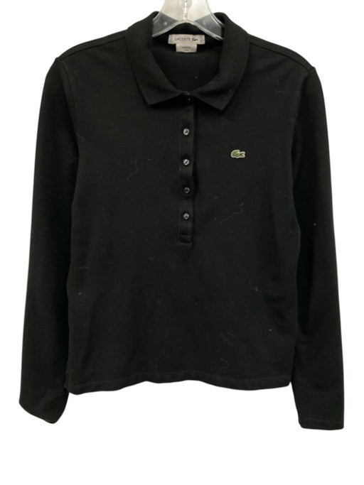 Lacoste Size 40 / M Black Cotton Blend Pique Logo Patch Long Sleeve Polo Top Black / 40 / M