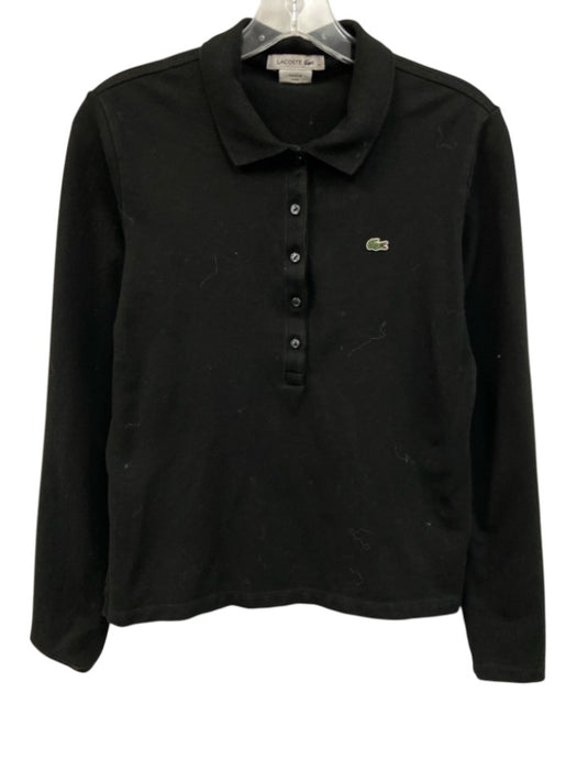 Lacoste Size 40 / M Black Cotton Blend Pique Logo Patch Long Sleeve Polo Top Black / 40 / M