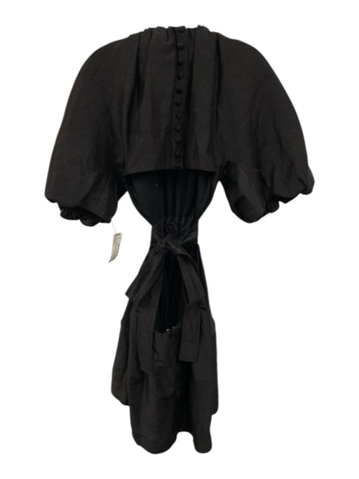 Aje Size 10 Black Viscose Blend Tie Waist cut out waist Gathered Sleeves Dress Black / 10