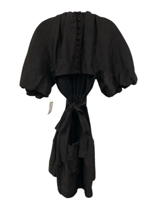 Aje Size 10 Black Viscose Blend Tie Waist cut out waist Gathered Sleeves Dress Black / 10