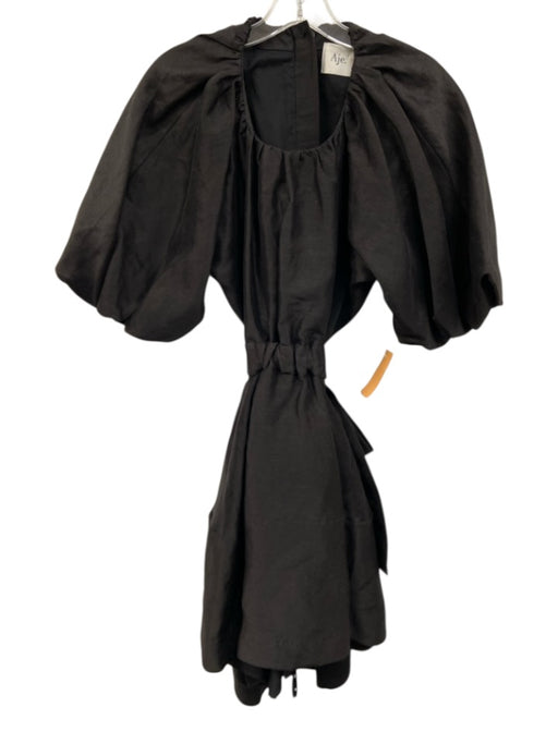 Aje Size 10 Black Viscose Blend Tie Waist cut out waist Gathered Sleeves Dress Black / 10