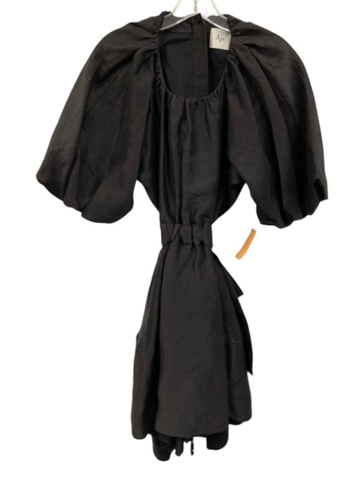 Aje Size 10 Black Viscose Blend Tie Waist cut out waist Gathered Sleeves Dress Black / 10