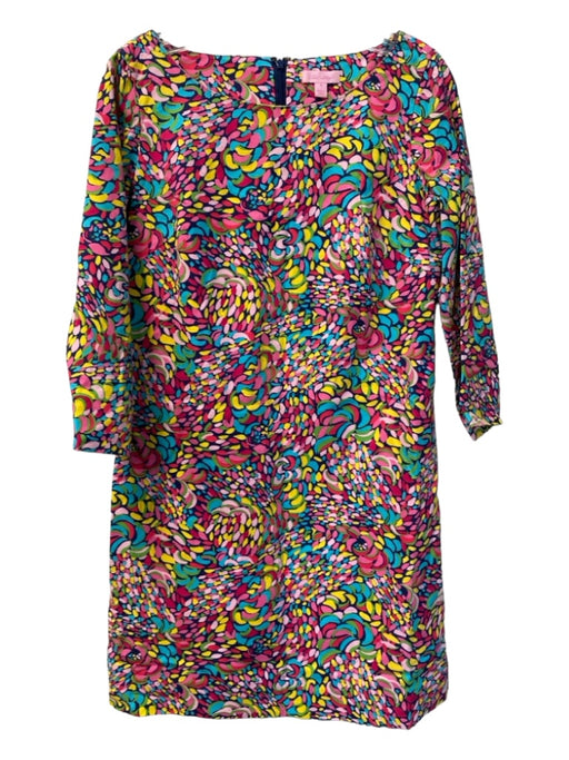 Lily Pulitzer Size 4 Multi Cotton Long Sleeve Abstract Back Zip Round Neck Dress Multi / 4