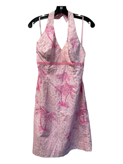 Lily Pulitzer Size 6 Pink & White Cotton Halter Tie Neck Back Zip Dress Pink & White / 6