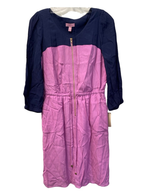 Lily Pulitzer Size 4 Navy & Purple Rayon Front Zip Waist tie Long Sleeve Dress Navy & Purple / 4