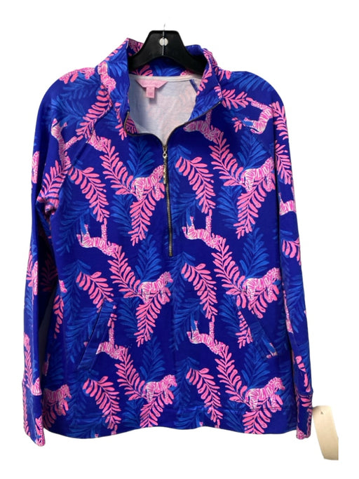 Lily Pulitzer Size M Blue & Pink Cotton Mock Neck Front Pocket Half Zip Jacket Blue & Pink / M