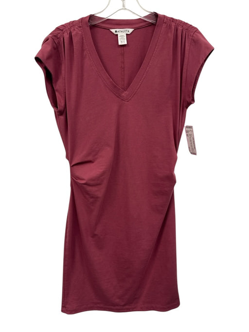 Athleta Size XS Rose Pink Cotton Blend Side Gather V Neck Above Knee Dress Rose Pink / XS