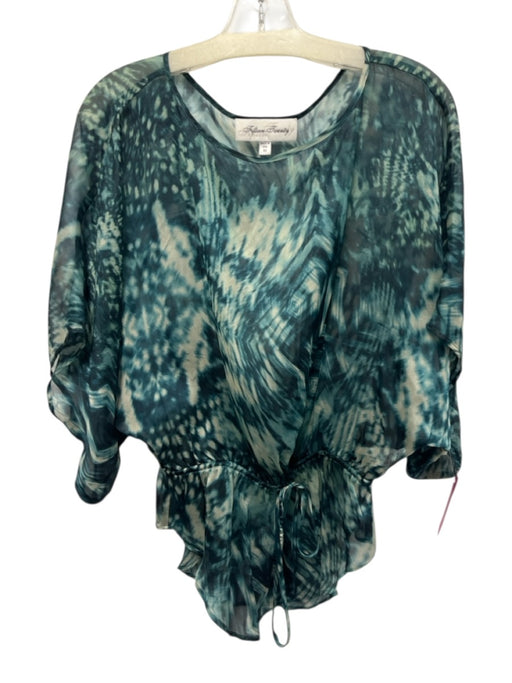 Fifteen Twenty Size XS Teal Blue & White Silk Abstract Print Semi Sheer Top Teal Blue & White / XS