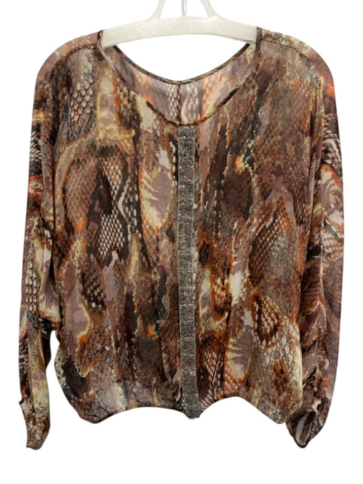 Fifteen Twenty Size XS Orange, Black & Multi Silk Snakeskin print Semi Sheer Top Orange, Black & Multi / XS