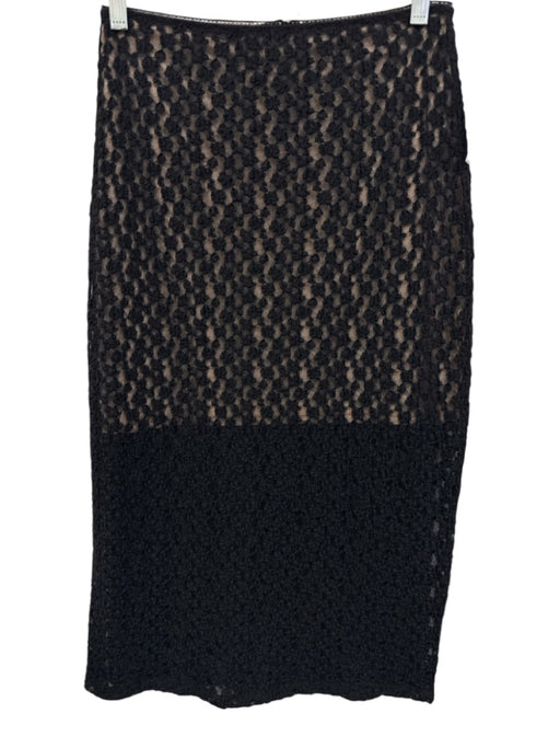 Vince Size XS Black Nylon & Cotton Stretch Waist Lace Overlay Midi Skirt Black / XS