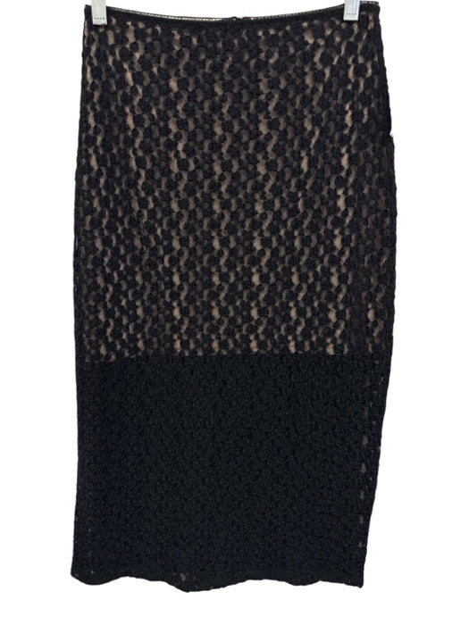 Vince Size XS Black Nylon & Cotton Stretch Waist Lace Overlay Midi Skirt Black / XS
