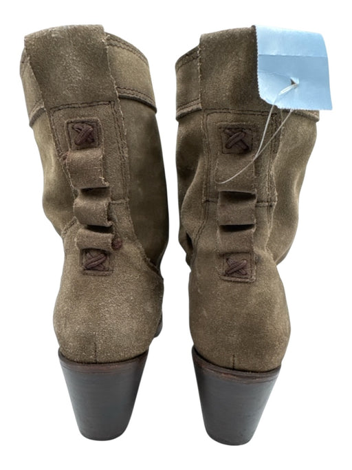 Frye Shoe Size 4 Gray Beige Leather Stacked Heel Round Toe Boots Gray Beige / 4
