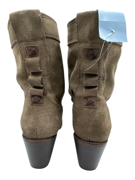 Frye Shoe Size 4 Gray Beige Leather Stacked Heel Round Toe Boots Gray Beige / 4