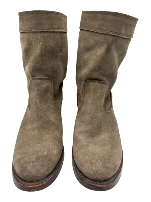 Frye Shoe Size 4 Gray Beige Leather Stacked Heel Round Toe Boots Gray Beige / 4