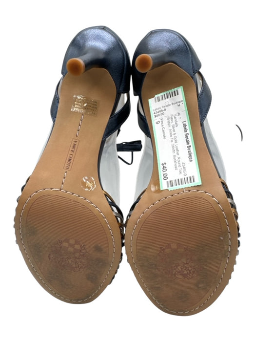 Vince Camuto Shoe Size 9 Navy, Silver & Gold Leather Round Toe Strappy Sandals Navy, Silver & Gold / 9