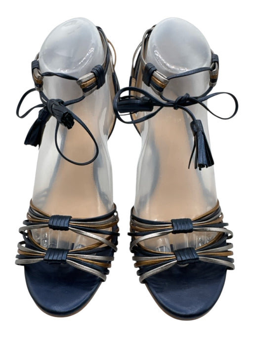 Vince Camuto Shoe Size 9 Navy, Silver & Gold Leather Round Toe Strappy Sandals Navy, Silver & Gold / 9