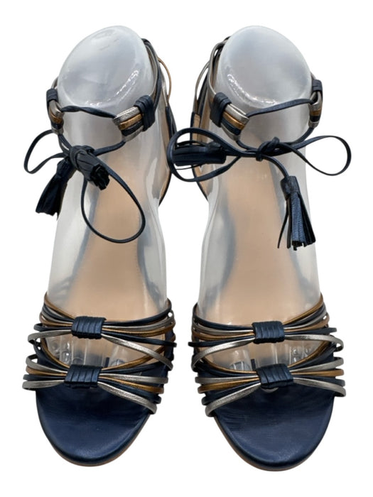 Vince Camuto Shoe Size 9 Navy, Silver & Gold Leather Round Toe Strappy Sandals Navy, Silver & Gold / 9