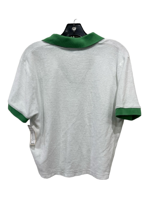 Sporty & Rich Size S White & Green Cotton Terry Cloth Collar Short Sleeve Top White & Green / S