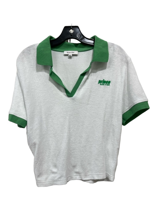 Sporty & Rich Size S White & Green Cotton Terry Cloth Collar Short Sleeve Top White & Green / S