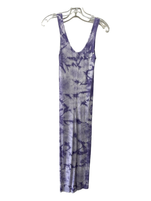 Enza Costa Size XS Purple & White Cotton Ribbed Tie Dye Midi Sleeveless Dress Purple & White / XS