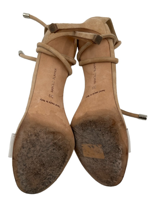 Manolo Blahnik Shoe Size 39 Beige Leather Suede PVC Stiletto Sandals Beige / 39