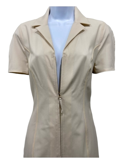 Jaquemus Size 38 Beige Wool & Elastane V Neck Zip Up Short Sleeve Collar Dress Beige / 38