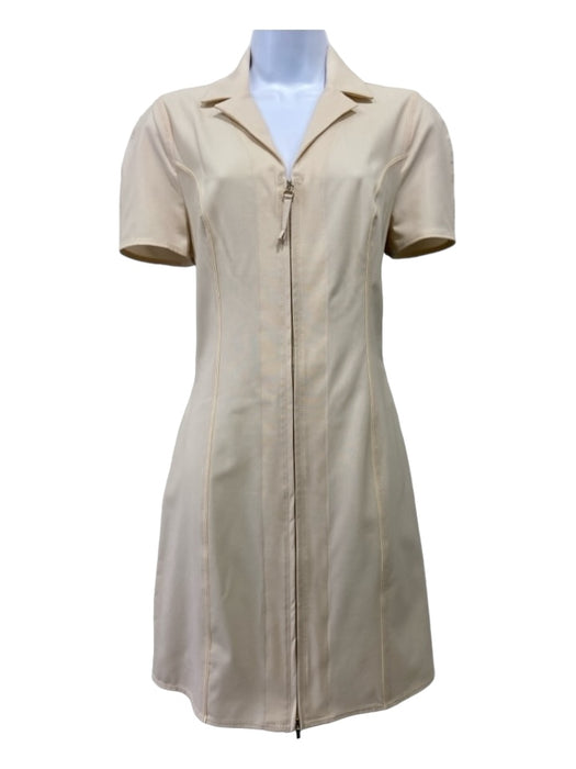 Jaquemus Size 38 Beige Wool & Elastane V Neck Zip Up Short Sleeve Collar Dress Beige / 38