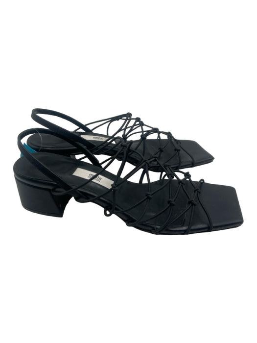 Miista Shoe Size 39 Black Leather Square Open Toe Criss Cross Straps Sandals Black / 39