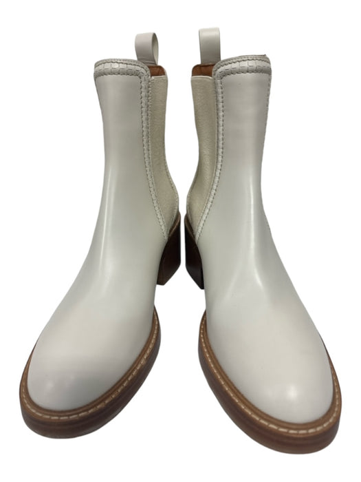 Chloe Shoe Size 39.5 Cream & Brown Leather Stacked Block Heel Chelsea Booties Cream & Brown / 39.5