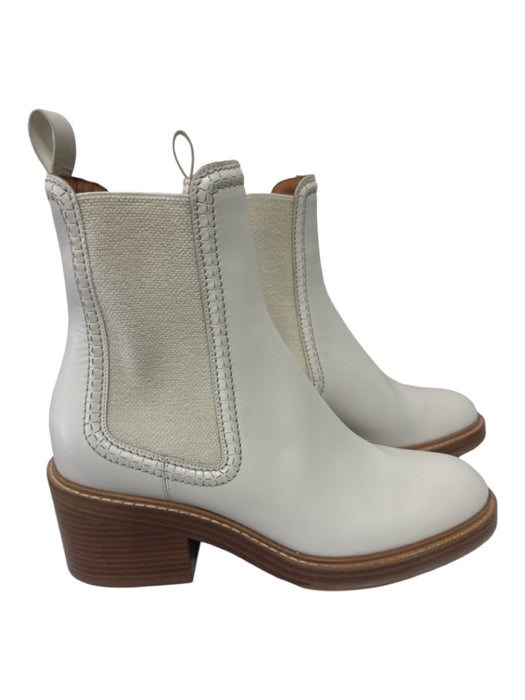 Chloe Shoe Size 39.5 Cream & Brown Leather Stacked Block Heel Chelsea Booties Cream & Brown / 39.5