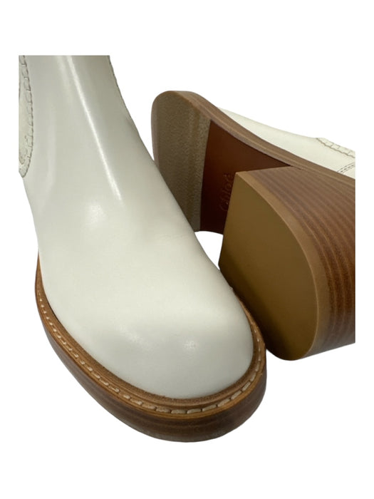 Chloe Shoe Size 39.5 Cream & Brown Leather Stacked Block Heel Chelsea Booties Cream & Brown / 39.5