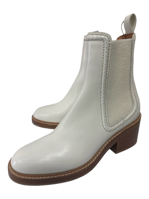 Chloe Shoe Size 39.5 Cream & Brown Leather Stacked Block Heel Chelsea Booties Cream & Brown / 39.5