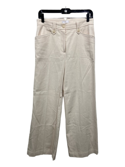 Riani Size 6 Cream Cotton & Viscose Blend Pockets zip fly Wide Leg Trouser Pants Cream / 6