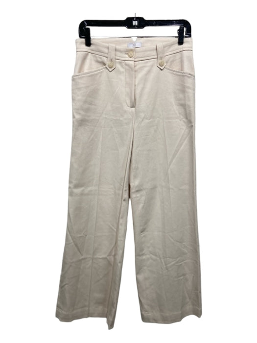 Riani Size 6 Cream Cotton & Viscose Blend Pockets zip fly Wide Leg Trouser Pants Cream / 6