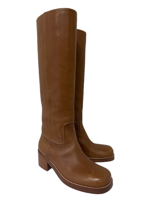 Gabriela Hearst Shoe Size 37.5 Tan Leather Stacked Block Heel Wood Trim Boots Tan / 37.5