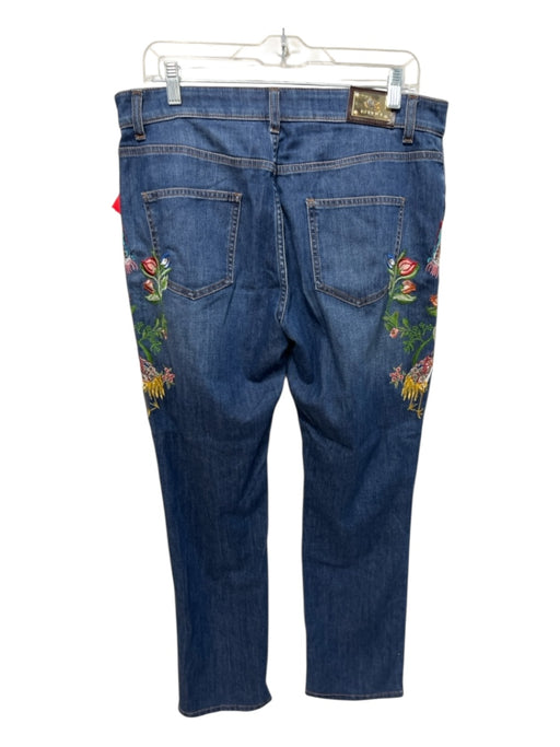Etro Size 31 Medium Wash & Multi Cotton Denim Floral Embroidered Mid Rise Jeans Medium Wash & Multi / 31
