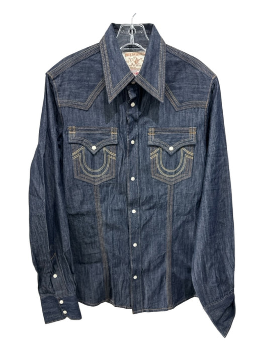 True Religion Size M Blue & Brown Cotton Jean Men's Long Sleeve Shirt Blue & Brown / M