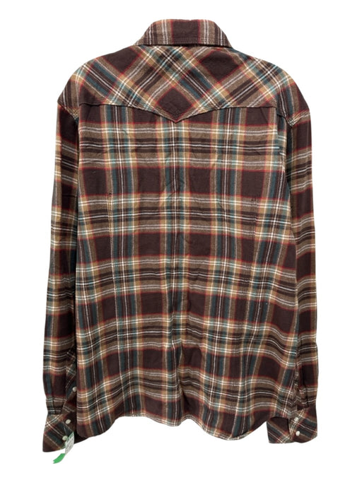 True Religion Size L Brown & Multi Cotton Plaid Men's Long Sleeve Shirt Brown & Multi / L