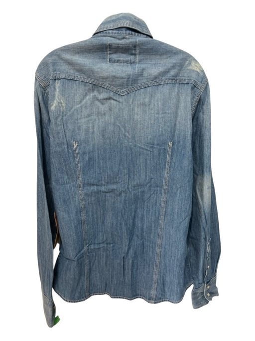 True Religion Size M Blue Cotton Distressed Jean Men's Long Sleeve Shirt Blue / M