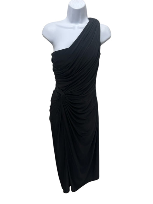 Tadashi Shoji Size S Black Polyester Blend One Shoulder Draped Gathered Dress Black / S
