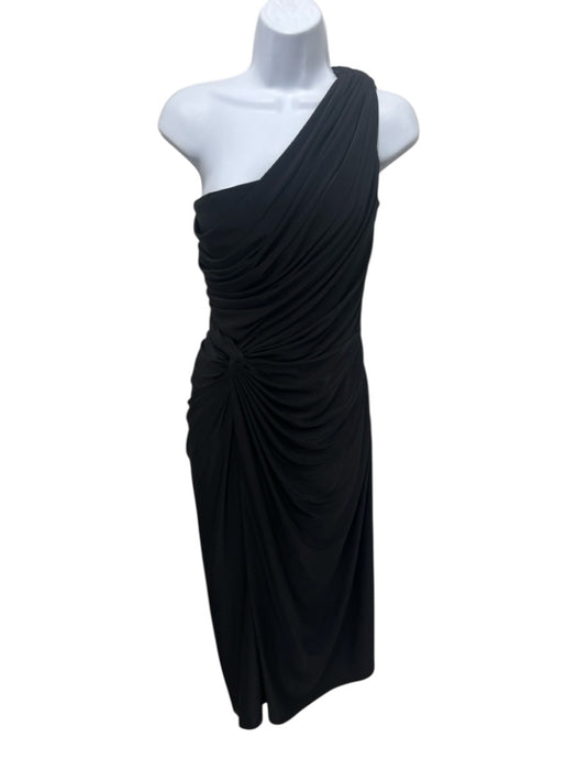Tadashi Shoji Size S Black Polyester Blend One Shoulder Draped Gathered Dress Black / S