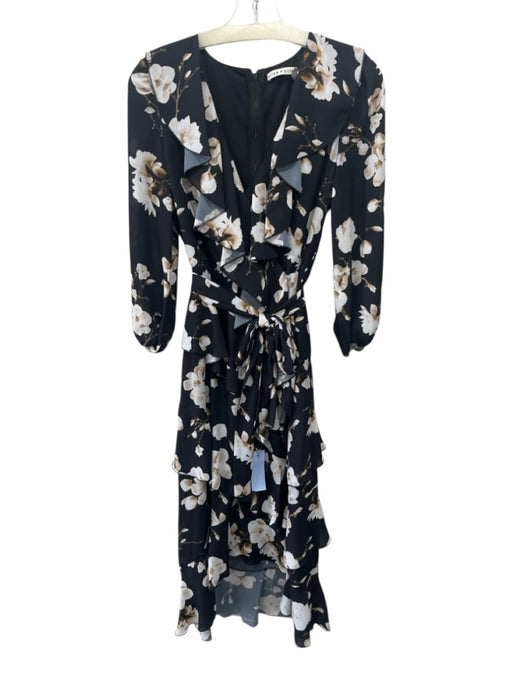 Alice + Olivia Size 2 Black & White Polyester Floral Long Balloon Sleeve Dress Black & White / 2