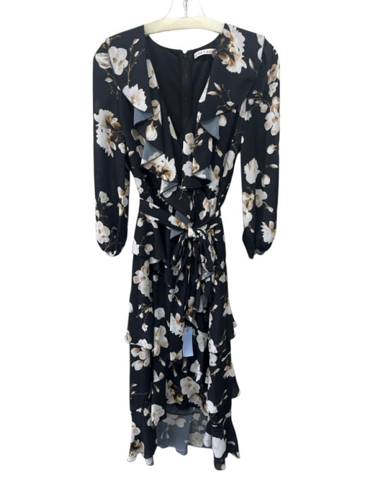 Alice + Olivia Size 2 Black & White Polyester Floral Long Balloon Sleeve Dress Black & White / 2
