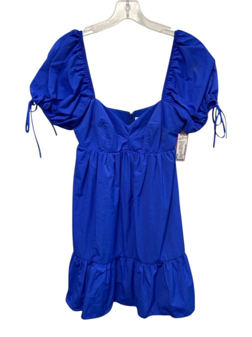 Amanda Uprichard Size S Blue Polyester Short Puff Sleeve Tie Detail Dress Blue / S