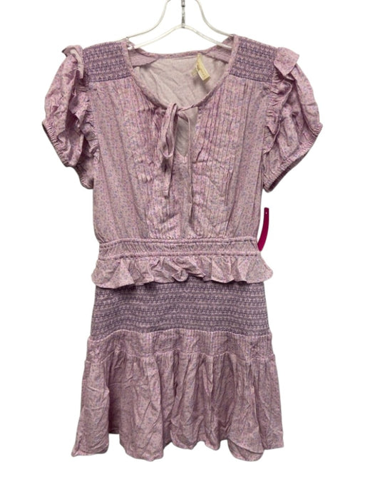 Loveshackfancy Size XS Pink & Purple Rayon Floral Puff Cap Sleeve Dress Pink & Purple / XS
