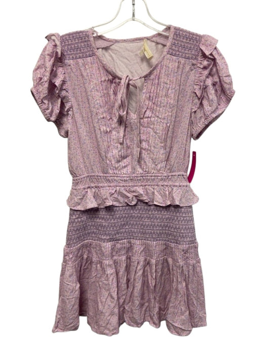 Loveshackfancy Size XS Pink & Purple Rayon Floral Puff Cap Sleeve Dress Pink & Purple / XS